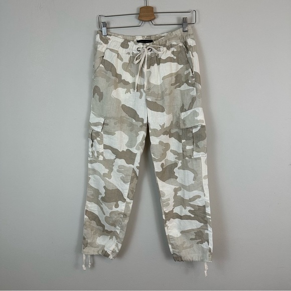 Sanctuary x Anthropologie | Linen Tan Camo Cargo Jogger Pants Size XS - Picture 2 of 9